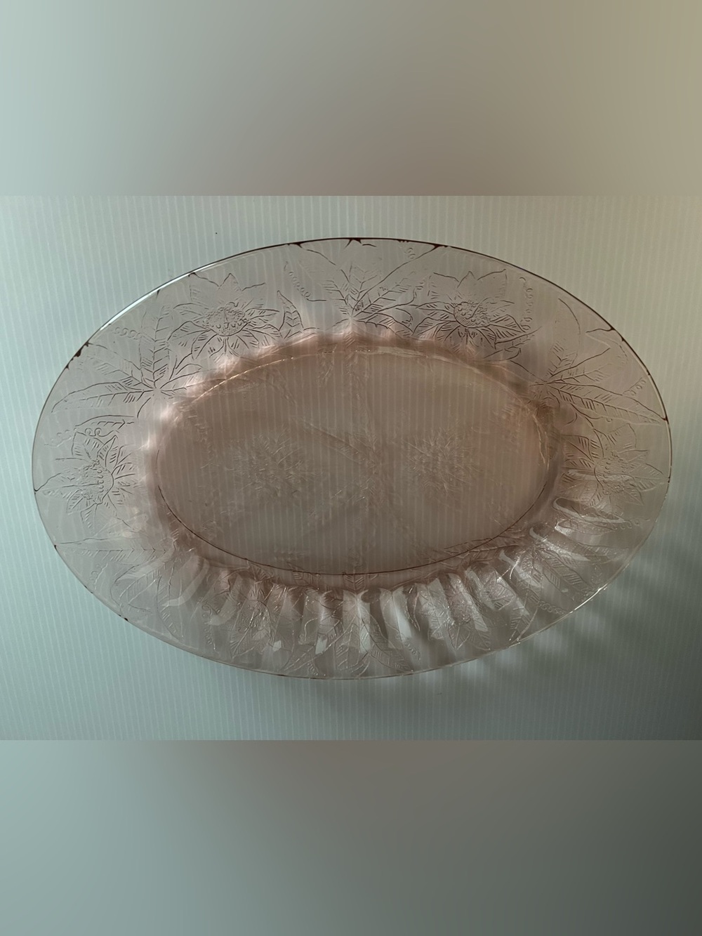 Vintage Depression Pink Poinsettia Pattern Glass Serving Platter